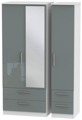 Product photograph of Knightsbridge Grey Gloss And White 3 Door Combi Wardrobe - 1 Mirror from Choice Furniture Superstore