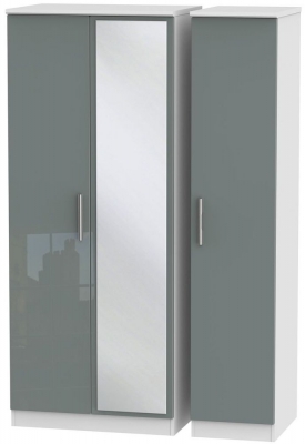 Product photograph of Knightsbridge 3 Door Mirror Wardrobe - High Gloss Grey And White from Choice Furniture Superstore