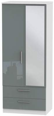 Product photograph of Knightsbridge Grey Gloss And White 2 Door Combi Wardrobe - 1 Mirror from Choice Furniture Superstore