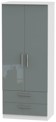 Product photograph of Knightsbridge Gloss Grey And White 2 Door 2 Drawer Double Wardrobe from Choice Furniture Superstore