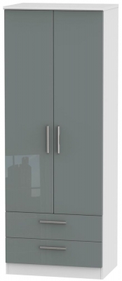 Product photograph of Knightsbridge Grey Gloss And White 2 Door 2 Drawer Tall Wardrobe from Choice Furniture Superstore