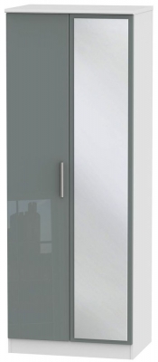 Product photograph of Knightsbridge Grey Gloss And White 2 Door Tall Wardrobe - 1 Mirror from Choice Furniture Superstore