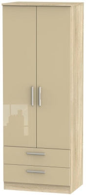 Product photograph of Knightsbridge 2 Door 2 Drawer Tall Wardrobe - High Gloss Mushroom And Bardolino from Choice Furniture Superstore