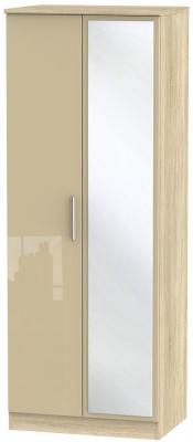 Product photograph of Knightsbridge Mushroom And Oak Effect 2 Door Tall Wardrobe - 1 Mirror from Choice Furniture Superstore