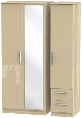 Product photograph of Knightsbridge Mushroom And Oak Effect 3 Door Combi Wardrobe - 1 Mirror And Rhf 2 Drawers from Choice Furniture Superstore