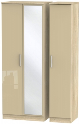 Product photograph of Knightsbridge Mushroom And Oak Effect 3 Door Tall Triple Wardrobe - 1 Mirror from Choice Furniture Superstore