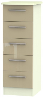 Product photograph of Knightsbridge 5 Drawer Tall Chest - High Gloss Mushroom And Cream from Choice Furniture Superstore