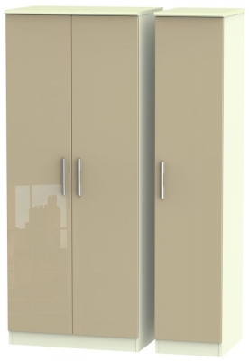 Product photograph of Knightsbridge 3 Door Wardrobe - High Gloss Mushroom And Cream from Choice Furniture Superstore