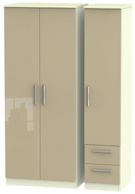 Product photograph of Knightsbridge Mushroom And Cream 3 Door Triple Wardrobe - Rhf 2 Drawers from Choice Furniture Superstore