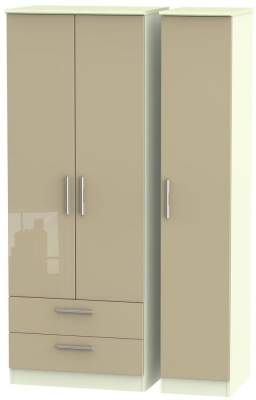 Product photograph of Knightsbridge 3 Door 2 Left Drawer Tall Wardrobe - High Gloss Mushroom And Cream from Choice Furniture Superstore