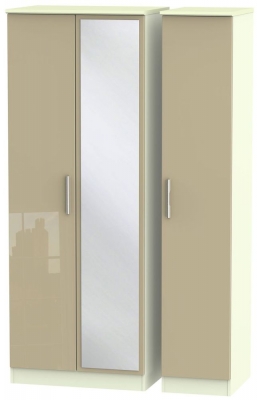 Product photograph of Knightsbridge 3 Door Tall Mirror Wardrobe - High Gloss Mushroom And Cream from Choice Furniture Superstore