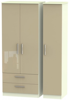 Product photograph of Knightsbridge Mushroom And Cream 3 Door Triple Wardrobe - Lhf 2 Drawers from Choice Furniture Superstore