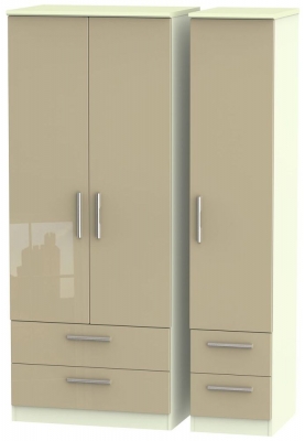 Product photograph of Knightsbridge 3 Door 4 Drawer Wardrobe - High Gloss Mushroom And Cream from Choice Furniture Superstore