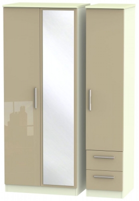 Product photograph of Knightsbridge Mushroom And Cream 3 Door Combi Wardrobe - 1 Mirror And Rhf 2 Drawers from Choice Furniture Superstore