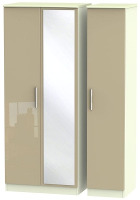 Product photograph of Knightsbridge 3 Door Mirror Wardrobe - High Gloss Mushroom And Cream from Choice Furniture Superstore