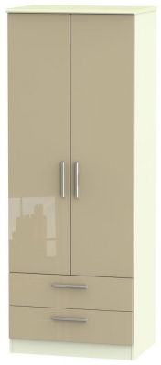 Product photograph of Knightsbridge 2 Door 2 Drawer Tall Wardrobe - High Gloss Mushroom And Cream from Choice Furniture Superstore