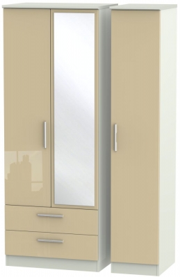 Product photograph of Knightsbridge 3 Door 2 Left Drawer Tall Combi Wardrobe - High Gloss Mushroom And Kaschmir Matt from Choice Furniture Superstore