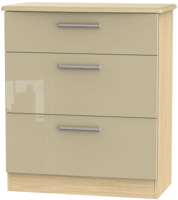 Product photograph of Knightsbridge 3 Drawer Deep Chest - High Gloss Mushroom And Light Oak from Choice Furniture Superstore