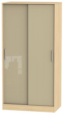 Product photograph of Knightsbridge Mushroom And Light Oak 2 Door Sliding Wardrobe from Choice Furniture Superstore