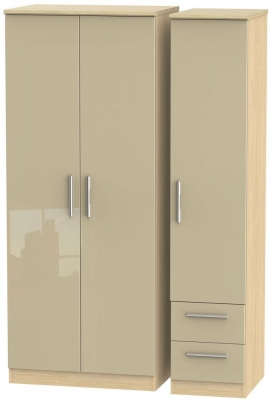 Product photograph of Knightsbridge Mushroom And Light Oak 3 Door Triple Wardrobe - Rhf 2 Drawers from Choice Furniture Superstore