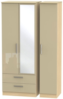 Product photograph of Knightsbridge Mushroom And Light Oak 3 Door Tall Combi Wardrobe - 1 Mirror And Lhf 2 Drawers from Choice Furniture Superstore