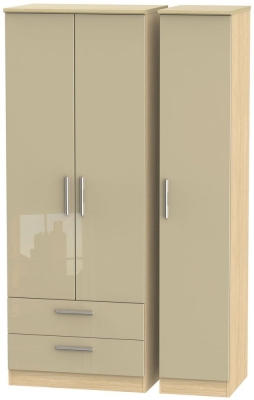 Product photograph of Knightsbridge Mushroom And Light Oak 3 Door Tall Triple Wardrobe - Lhf 2 Drawers from Choice Furniture Superstore