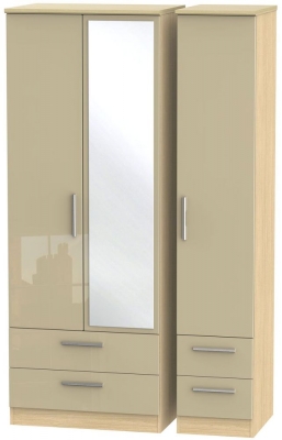 Product photograph of Knightsbridge Mushroom And Light Oak 3 Door Tall Combi Wardrobe - 1 Mirror from Choice Furniture Superstore