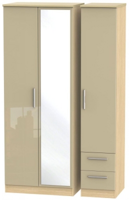 Product photograph of Knightsbridge Mushroom And Light Oak 3 Door Tall Combi Wardrobe - 1 Mirror And Rhf 2 Drawers from Choice Furniture Superstore