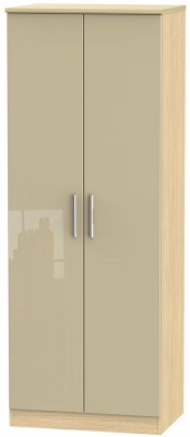 Product photograph of Knightsbridge Mushroom And Light Oak 2 Door Plain Tall Wardrobe from Choice Furniture Superstore