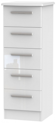 Product photograph of Knightsbridge White Gloss 5 Drawer Narrow Chest from Choice Furniture Superstore