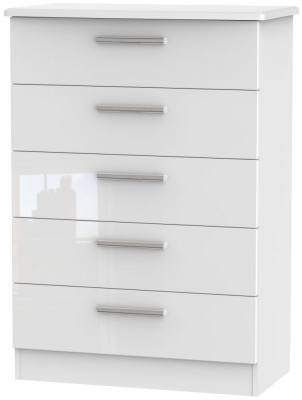 Product photograph of Knightsbridge 5 Drawer Chest - Comes In White High Gloss Black High Gloss And Cream High Gloss And Cream Matt Options from Choice Furniture Superstore