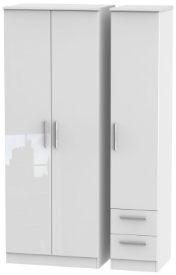 Product photograph of Knightsbridge 3 Door 2 Right Drawer Tall Wardrobe - Comes In White High Gloss Black High Gloss And Cream High Gloss And Cream Matt Options from Choice Furniture Superstore