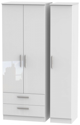 Product photograph of Knightsbridge White Gloss 3 Door Tall Triple Wardrobe - Lhf 2 Drawers from Choice Furniture Superstore