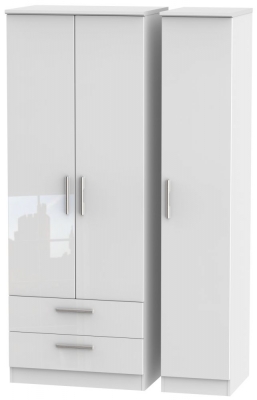 Knightsbridge 3 Door 2 Left Drawer Tall Wardrobe - Comes in White High Gloss, Black High Gloss and Cream High Gloss and Cream Matt Options