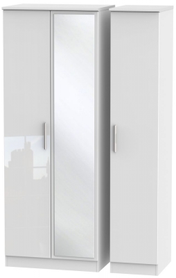 Knightsbridge 3 Door Tall Mirror Wardrobe - High Gloss White