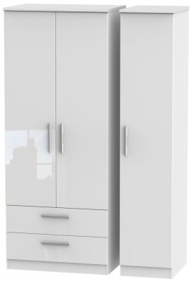 Product photograph of Knightsbridge 3 Door 2 Left Drawer Wardrobe - High Gloss White from Choice Furniture Superstore