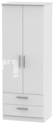Knightsbridge 2 Door 2 Drawer Tall Wardrobe - Comes in White High Gloss, Black High Gloss and Cream High Gloss and Cream Matt Options