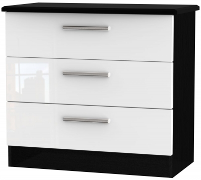 Product photograph of Knightsbridge White Gloss And Black 3 Drawer Small Chest from Choice Furniture Superstore