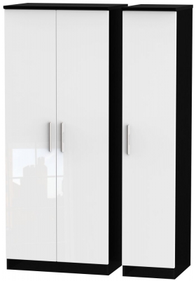 Product photograph of Knightsbridge White Gloss And Black 3 Door Triple Wardrobe from Choice Furniture Superstore