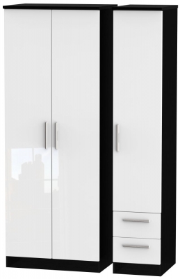 Product photograph of Knightsbridge White Gloss And Black 3 Door Tall Triple Wardrobe - Rhf 2 Drawers from Choice Furniture Superstore