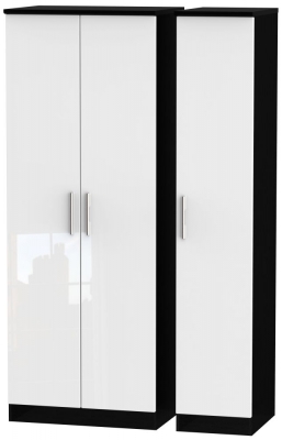 Product photograph of Knightsbridge White Gloss And Black 3 Door Tall Triple Wardrobe from Choice Furniture Superstore