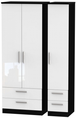 Product photograph of Knightsbridge White Gloss And Black 3 Door Tall Triple Wardrobe - 4 Drawers from Choice Furniture Superstore