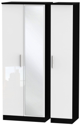 Product photograph of Knightsbridge White Gloss And Black 3 Door Tall Triple Wardrobe - 1 Mirror from Choice Furniture Superstore