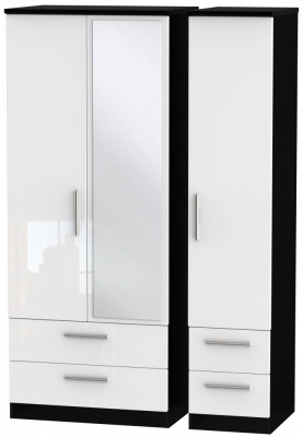 Product photograph of Knightsbridge White Gloss And Black 3 Door Combi Wardrobe - 1 Mirror from Choice Furniture Superstore