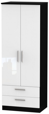 Product photograph of Knightsbridge White Gloss And Black 2 Door 2 Drawer Tall Wardrobe from Choice Furniture Superstore