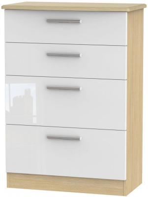Product photograph of Knightsbridge White Gloss And Light Oak 4 Drawer Deep Chest from Choice Furniture Superstore