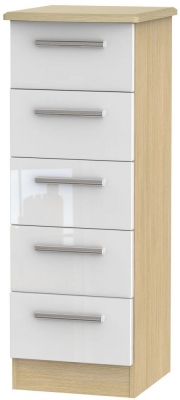 Product photograph of Knightsbridge White Gloss And Light Oak 5 Drawer Narrow Chest from Choice Furniture Superstore