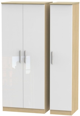 Product photograph of Knightsbridge White Gloss And Light Oak 3 Door Triple Wardrobe from Choice Furniture Superstore