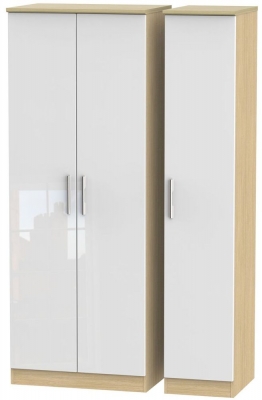 Product photograph of Knightsbridge White Gloss And Light Oak 3 Door Tall Triple Wardrobe from Choice Furniture Superstore