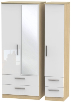 Product photograph of Knightsbridge White Gloss And Light Oak 3 Door Combi Wardrobe - 1 Mirror from Choice Furniture Superstore